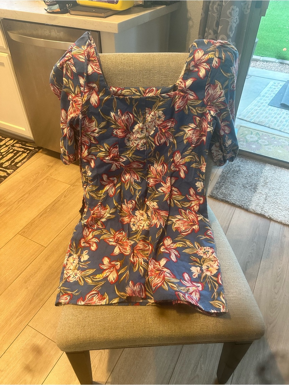 a new day Blue Floral Square-Neck Puff Sleeve Top